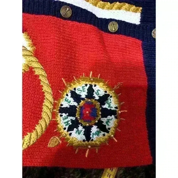 Vintage Marisa Christina Cardigan Nautical Rare Hand Knit Blue Medium Grandma - Picture 8 of 9